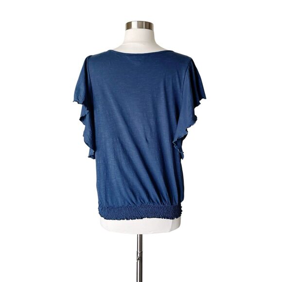 Ranna Gill Enesta Top M Blue Embroidery Floral Flutter Sleeve Boho Anthropologie - Picture 5 of 8